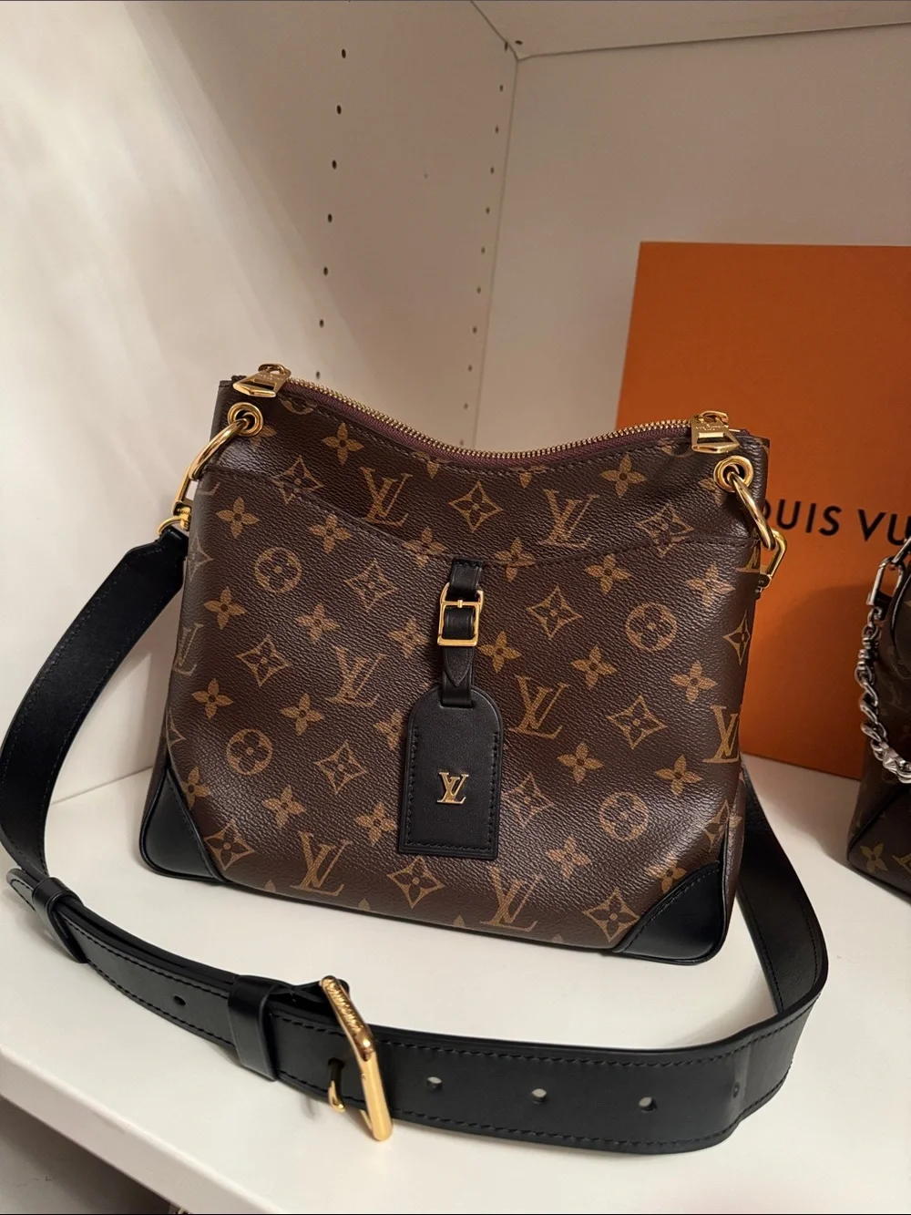 Louis Vuitton Brown Monogram Canvas Shoulder Bag with Black Trim